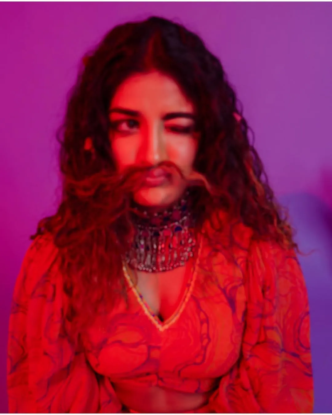 Dimple Hayathi Turns Up the Glam Quotient in Stunning Red Outfit Photos (7)