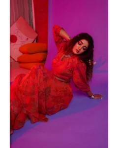 Dimple Hayathi Turns Up the Glam Quotient in Stunning Red Outfit Photos (8)