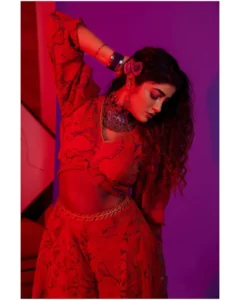 Dimple Hayathi Turns Up the Glam Quotient in Stunning Red Outfit Photos (9)
