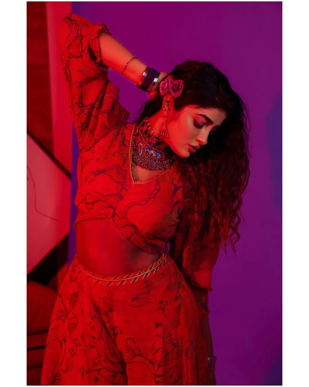Dimple Hayathi Turns Up the Glam Quotient in Stunning Red Outfit Photos (9)