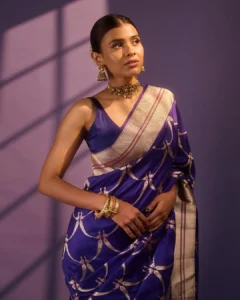Hebah Patel Looks Stunning in Royal Blue Silk Saree – Latest HD Photos (1)