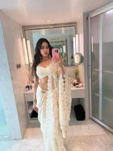 Janhvi Kapoor Looks Stunning in Elegant White Saree – Latest Photoshoot (1)