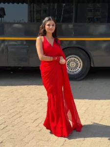 Kanika Mann Turns Heads in Stunning Red Saree During Latest Photoshoot (1)