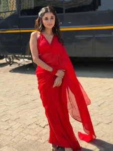 Kanika Mann Turns Heads in Stunning Red Saree During Latest Photoshoot (8)