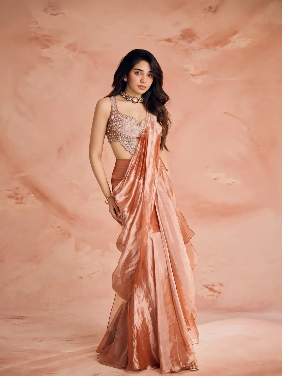 Krithi Shetty Looks Radiant in Elegant Peach Designer Saree Photos (4)