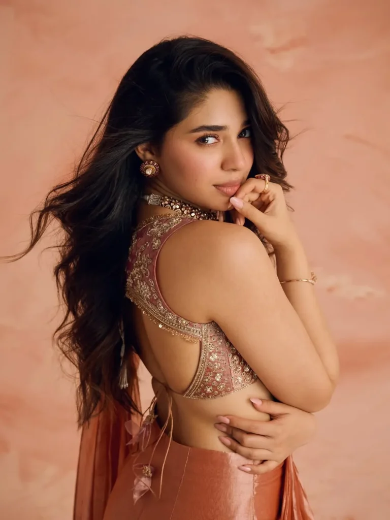 Krithi Shetty Looks Radiant in Elegant Peach Designer Saree Photos (8)