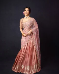 Nabha Natesh Looks Radiant in Elegant Pink Designer Saree – Latest Photos (1)
