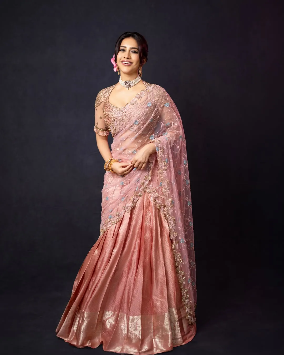 Nabha Natesh Looks Radiant in Elegant Pink Designer Saree – Latest Photos (1)