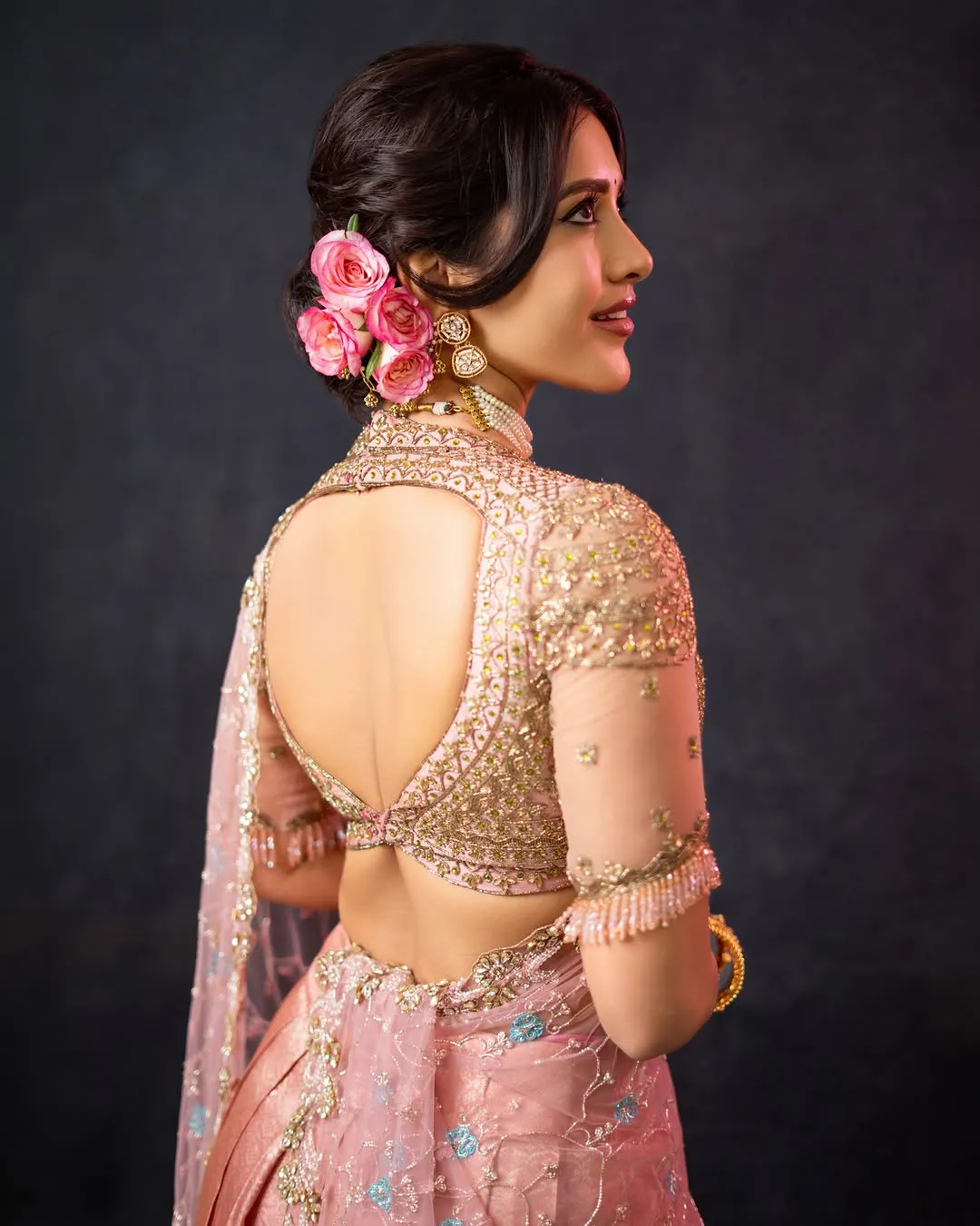 Nabha Natesh Looks Radiant in Elegant Pink Designer Saree – Latest Photos (10)