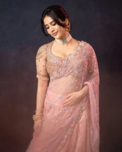 Nabha Natesh Looks Radiant in Elegant Pink Designer Saree – Latest Photos (3)