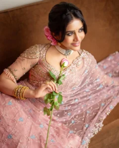 Nabha Natesh Looks Radiant in Elegant Pink Designer Saree – Latest Photos (7)