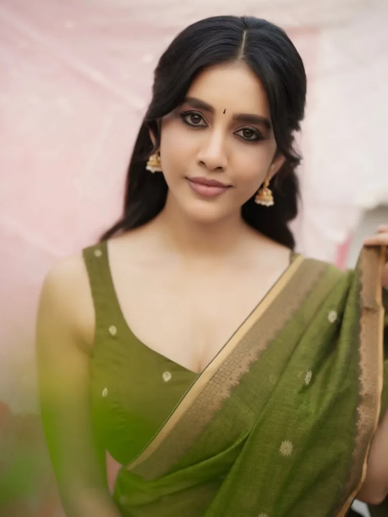 Nabha Natesh Radiates Charm in Elegant Green Saree Photos (11)