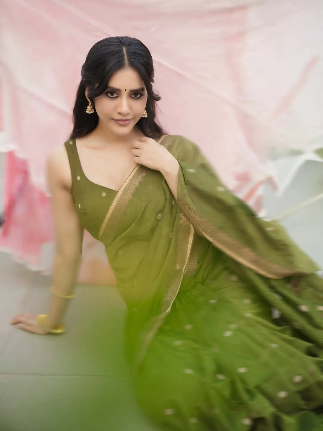 Nabha Natesh Radiates Charm in Elegant Green Saree Photos (12)