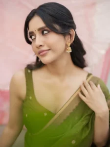 Nabha Natesh Radiates Charm in Elegant Green Saree Photos (13)
