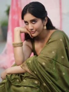 Nabha Natesh Radiates Charm in Elegant Green Saree Photos (4)