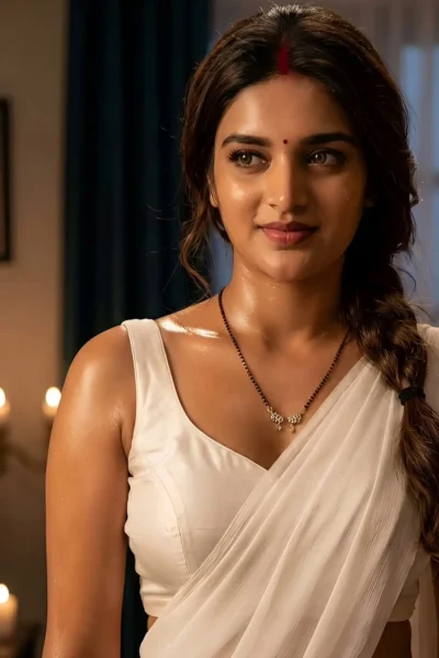 Nidhhi Agerwal Looks Graceful in Elegant White Saree – Latest Photos (10)