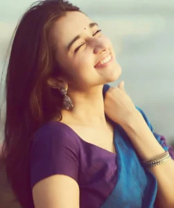 Nuveksha Looks Charming in Elegant Blue Saree Beach Photos (5)