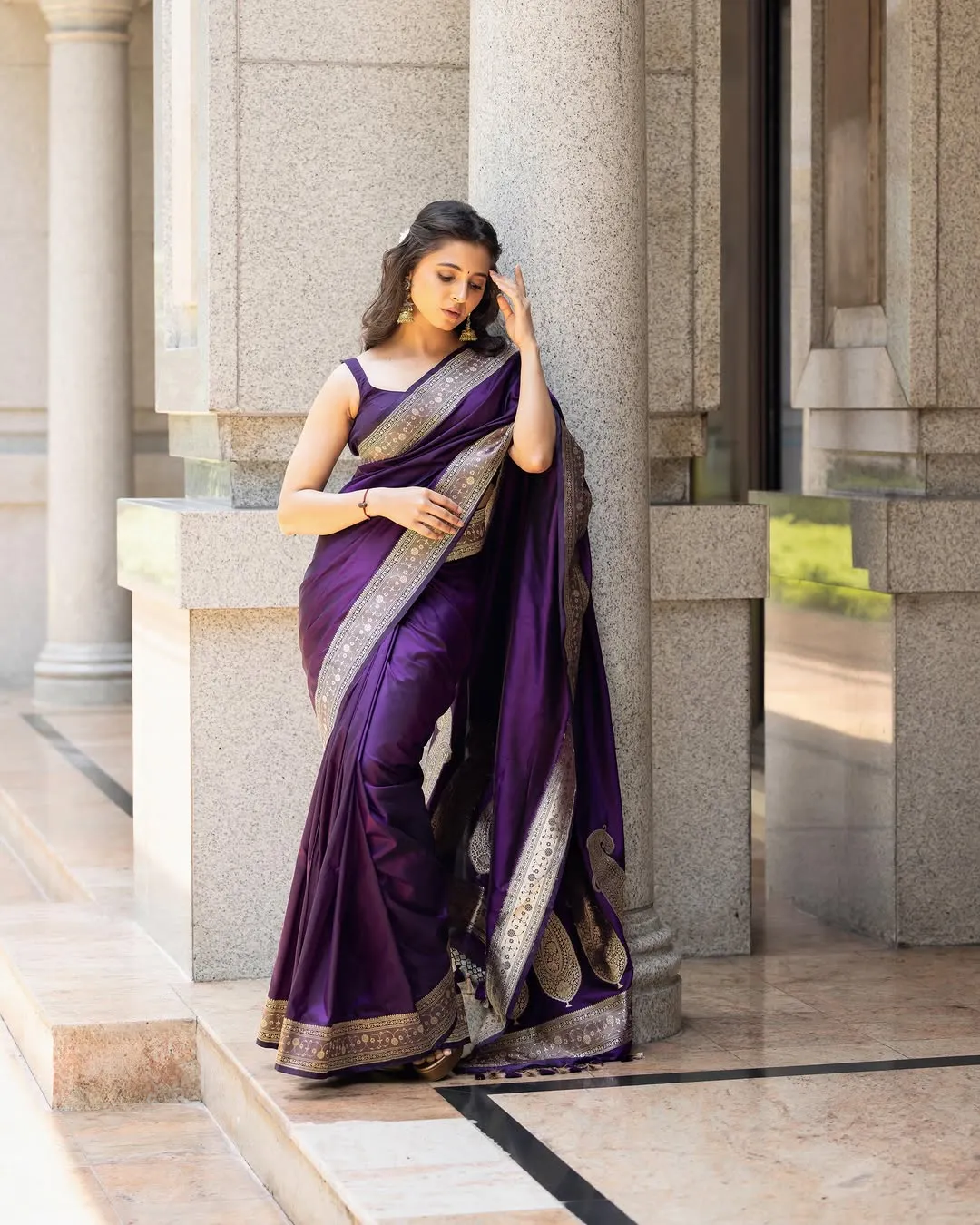 Preethi Asrani Looks Stunning in Elegant Purple Saree Photos (2)