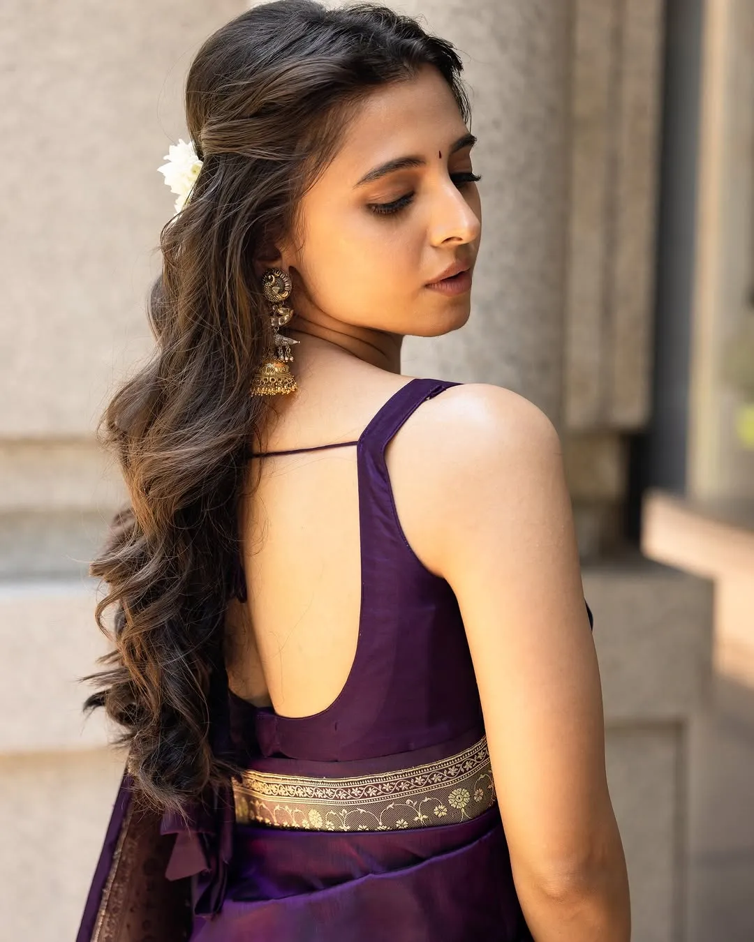 Preethi Asrani Looks Stunning in Elegant Purple Saree Photos (8)