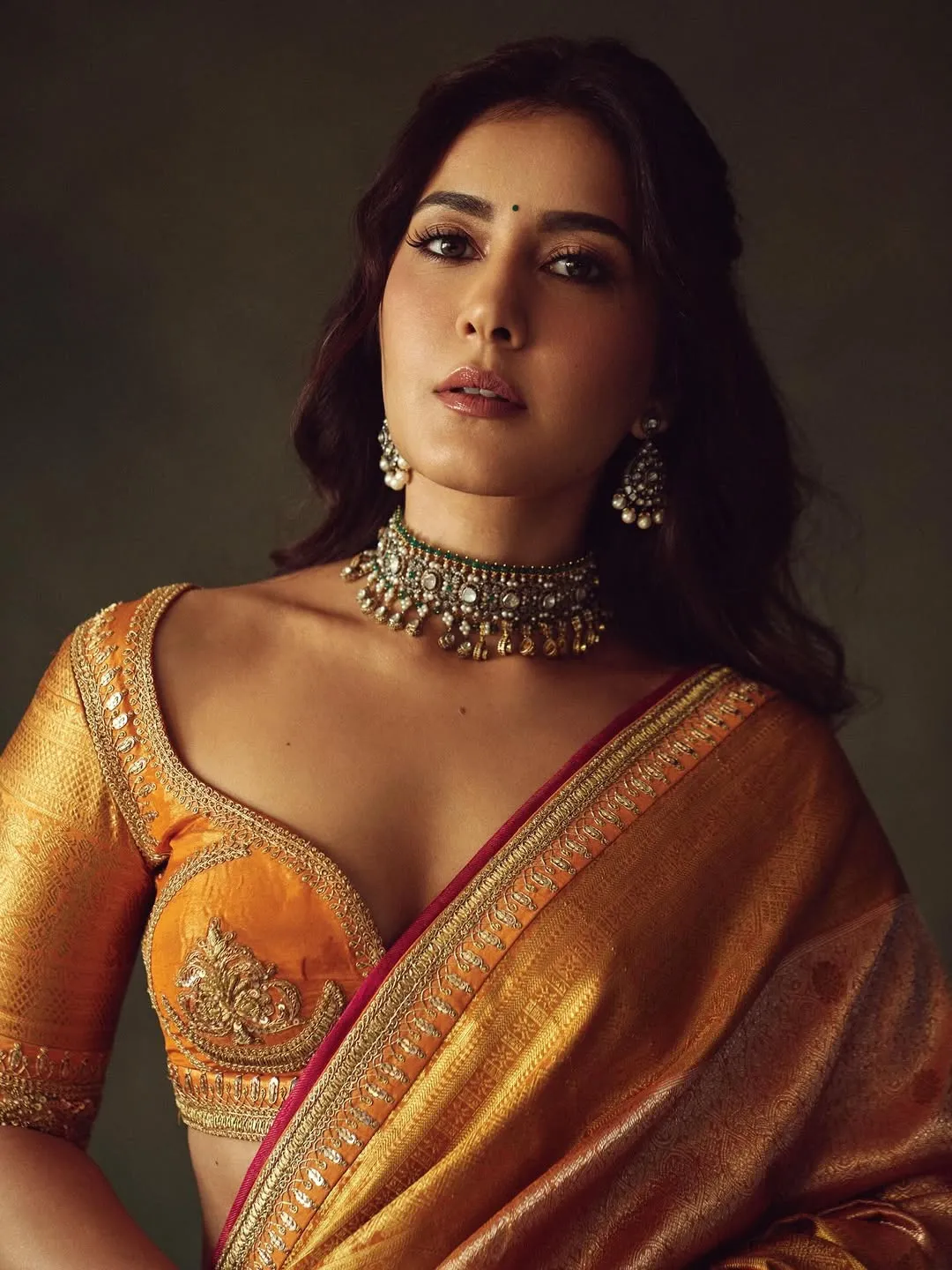 Raashi Khanna Looks Regal in Golden Silk Saree Latest Photos (2)