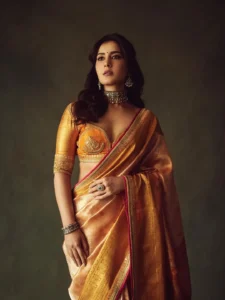 Raashi Khanna Looks Regal in Golden Silk Saree Latest Photos (6)