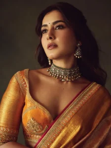 Raashi Khanna Looks Regal in Golden Silk Saree Latest Photos (7)