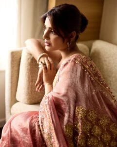 Samyuktha Looks Radiant in Maroon Saree and Mirror Work Blouse Photos (1)