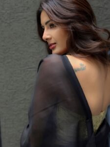 Samyuktha Stuns in Black Saree and Golden Blouse Photos (10)