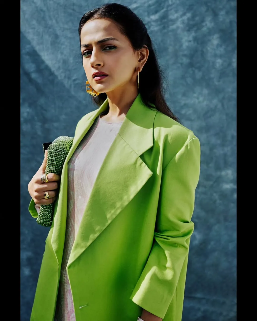 Shraddha Srinath Stuns in Chic Green Blazer and Sequin Dress – Latest Photos (1)