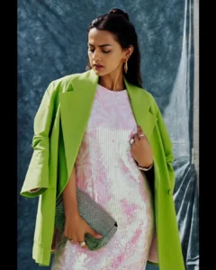 Shraddha Srinath Stuns in Chic Green Blazer and Sequin Dress – Latest Photos (10)