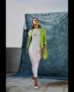 Shraddha Srinath Stuns in Chic Green Blazer and Sequin Dress – Latest Photos (11)