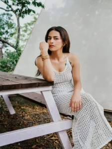 Shraddha Srinath Stuns in Elegant White Crochet Dress – Latest Photos (2)