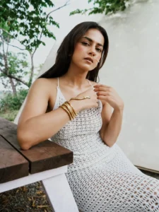 Shraddha Srinath Stuns in Elegant White Crochet Dress – Latest Photos (4)
