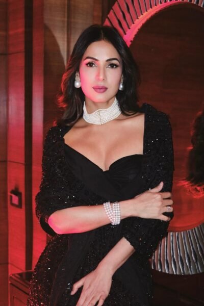 Sonal Chauhan Stuns in Glamorous Black Sequin Saree Photos (7)