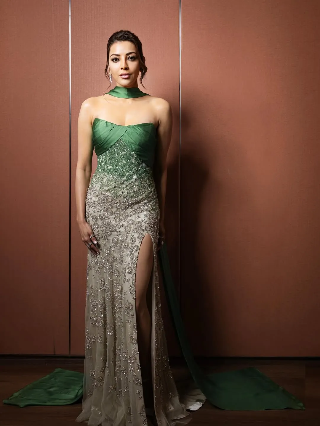 ajal Aggarwal Stuns in Elegant Green Designer Gown at Glamorous Photoshoot (3)