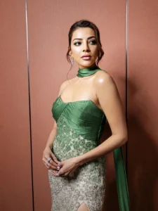 ajal Aggarwal Stuns in Elegant Green Designer Gown at Glamorous Photoshoot (4)